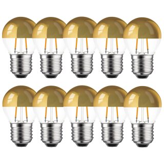 10 x LED Filament Tropfen Leuchtmittel 2W = 25W E27 Kopfspiegel Gold Glühfaden extra Warmweiß 2200K