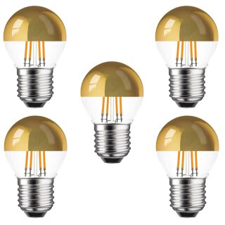 5 x LED Filament Kopfspiegel Tropfen 4W fast 40W E27 gold warmweiß 2700K