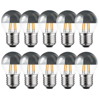 10 x LED Filament Kopfspiegel Tropfen 4W = 40W E27 silber KVS warmweiß 2700K