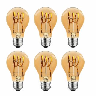 6 x LED Spiral Filament Rustika Birnenform A60 3W E27 gold gelüstert extra warmweiß 1800K DIMMBAR