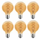 6 x LED Spiral Filament Rustika Globe G95 5W E27 gold gelüstert extra warmweiß 1800K DIMMBAR