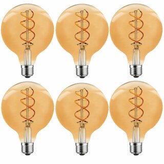 6 x LED Spiral Filament Rustika Globe G125 5W = 21W E27 gold gelüstert extra warmweiß 1800K DIMMBAR