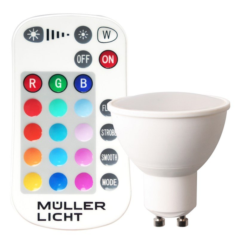 LED Reflektor 5W GU10 bunt & warmweiß dimmbar > Fernbedienung Müller-Licht RGB 