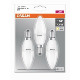 3 x Osram LED Leuchtmittel Kerze 5,7W = 40W E14 matt 470lm warmweiß 2700K