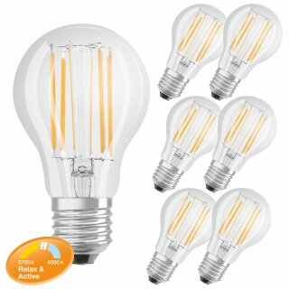 6 x Osram LED Filament Leuchtmittel Relax & Active Classic A 8W = 75W E27 klar 1055lm warmweiß & kaltweiß 2700K & 4000K