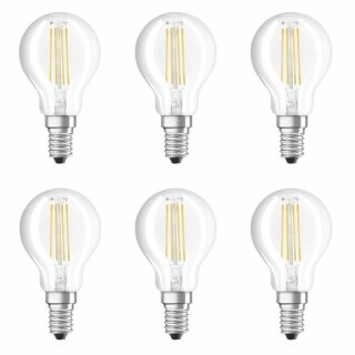 6 x Osram LED Filament Leuchtmittel Tropfen Classic P 4W = 40W E14 klar 470lm warmweiß 2700K DUO CLICK DIM per Lichtschalter DIMMBAR