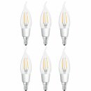 6 x Osram LED Filament Windstoß Kerze 4,5W = 40W E14 klar 470lm GLOWdim warmweiß 2200K-2700K DIMMBAR