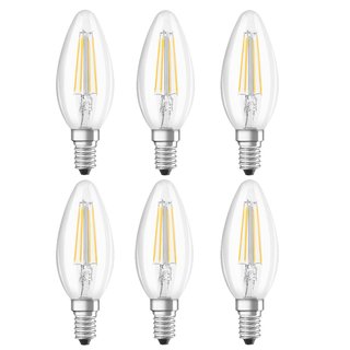 6 x Osram LED Filament Duo Click Leuchtmittel Kerze 4W = 40W E14 klar warmweiß 2700K per Lichtschalter DIMMBAR