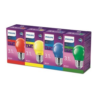 4 x Philips LED Leuchtmittel Tropfen bunt 3,1W E27 Rot Gelb Blau Grün