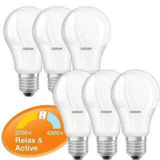 6 x Osram LED Leuchtmittel Birnenform 9,5W = 60W E27 matt Relax & Active warmweiß kaltweiß 2700K 4000K per Lichtschalter