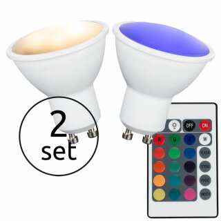 2 x Globo LED Leuchtmittel Reflektor 4W GU10 RGBW bunt & warmweiß 3000K mit Fernbedienung