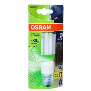 Osram Dulux 8W / 827, entspricht 40 Watt, Sockel E27 Energiesparlampen in Röhrenform, warmweiß