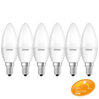 6 x Osram LED Leuchtmittel Kerzenform 5,5W = 40W E14 matt Duo Click Dim DIMMBAR per Lichtschalter