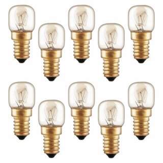 10 x Backofenlampe Glühbirne 25W E14 klar Glühlampe 25 Watt T22 Röhre 300° Doppelwendel