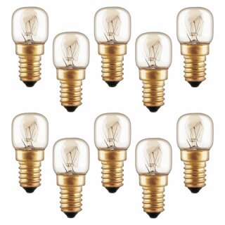 10 x Backofenlampe Glühbirne 25W E14 klar Glühlampe 25 Watt T22 Röhre 300° Doppelwendel