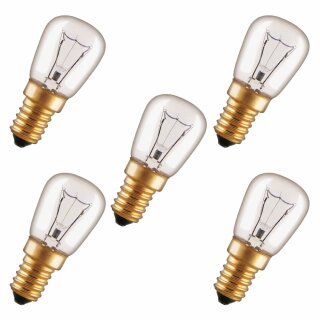 5 x Backofenlampe Glühbirne 40W E14 klar Glühlampe 40 Watt ST26 Röhre 300° Doppelwendel