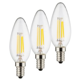 3 x Müller-Licht LED Filament Leuchtmittel Kerze 3W = 25W E14 klar 250lm warmweiß 2700K 200° Ra>95