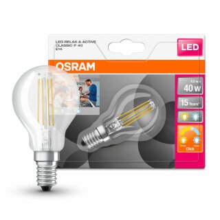 Osram LED Filament Leuchtmittel Tropfen 5W = 40W E14 klar 470lm Relax & Active per Lichtschalter warmweiß & kaltweiß