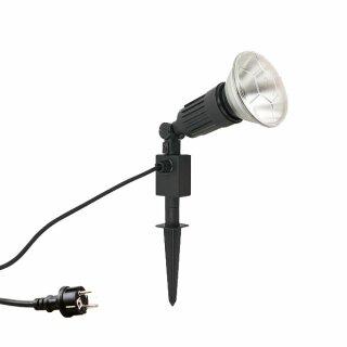 Erdspieß Spot Strahler ES-1 IP44 E27 230V 1,25m Zuleitung & Stecker mit PAR38 80W Halogen Leuchtmittel warmweiß