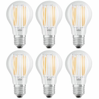 6 x Osram LED Filament Leuchtmittel Retrofit Birnenform 8W = 75W E27 klar kaltweiß 4000K