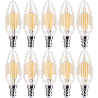 10 x mlight LED Filament Leuchtmittel Kerze 4W E14 Gold gelüstert 350lm warmweiß 2700K DIMMBAR