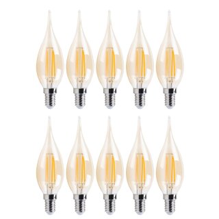 10 x mlight LED Filament Leuchtmittel Windstoßkerze 4W E14 Gold gelüstert 350lm warmweiß 2700K DIMMBAR