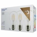 3 x Müller-Licht LED Filament Retro Leuchtmittel Birnenform 4W = 40W E27 klar 470lm warmweiß 2700K