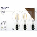 3 x Müller-Licht LED Filament Retro Leuchtmittel Birnenform 4W = 40W E27 klar 470lm warmweiß 2700K