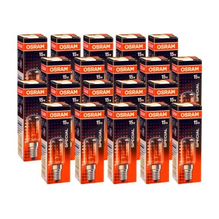 20 x Osram Glühbirne Kühlschrank 15W E14 klar Röhre Special T16/54 CL 15 Glühlampe