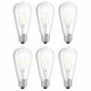 6 x Osram LED Filament Edison ST64 Leuchtmittel 2W = 25W E27 klar warmweiß 2700K