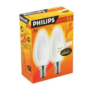 2 x Philips Glühbirnen Softone Kerzen 60W E14 opal extra warmweiß dimmbar
