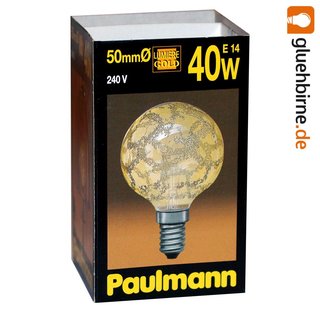 Paulmann Globe G50 Glühbirne 40W E14 Krokeis Gold Glühlampe 40 Watt extra warm dimmbar