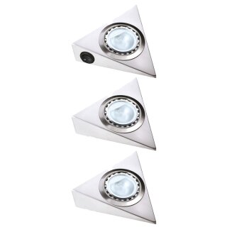 3 x OBI Halogen Unterbauleuchte Nickel matt 3 x 20W = 25W G4 Halogen Leuchtmittel 260lm 2700K warmweiß  inkl. Zuleitung & Verbindungskabel mit Schalter