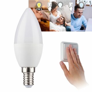 Müller-Licht LED Leuchtmittel Kerze 5,5W = 40W E14 matt 470lm Switch Tone 2700K/4000K/6500K