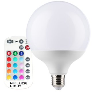 Müller-Licht LED Leuchtmittel Globe G125 10W = 60W E27 opal 780lm bunt & warmweiß RGBW mit Fernbedienung