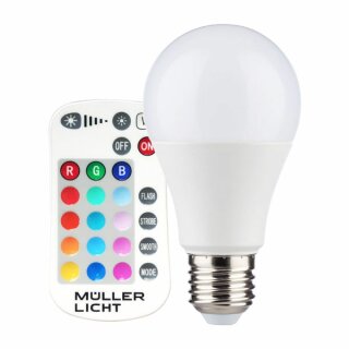 Lightway LED Leuchtmittel Birnenform A60 9W = 60W E27 matt 806lm RGB+ warmweiß 2700K dimmbar Fernbedienung