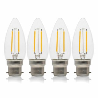 4 x XQ-lite LED Filament Leuchtmittel Kerzen 2W = 25W B22 klar 200lm warmweiß 2700K