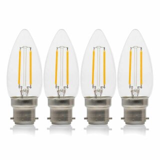 4 x XQ-lite LED Filament Leuchtmittel Kerzen 2W = 25W B22 klar 200lm warmweiß 2700K