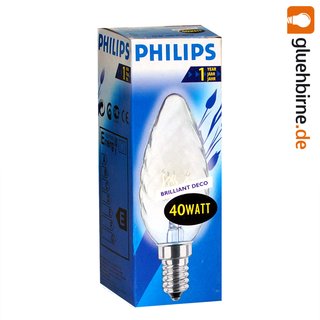 Philips Glühbirne Kerze gedreht 40W E14 KLAR Glühbirnen Glühlampen Glühlampe 40 Watt 