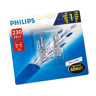 2 x Philips G9 Halogen Stiftsockellampe 230V 60W klar Halogenlampe Stiftsockel Brilliant