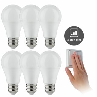 6 x TIP LED Leuchtmittel AGL Birnenform 10W = 60W E27 matt warmweiß 2700K 3-Stufen per Schalter DIMMBAR