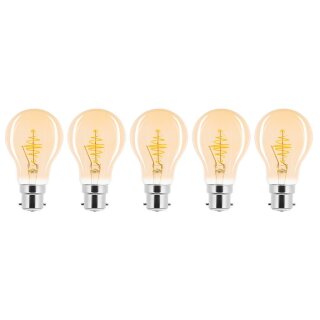 5 x LED Spiral Filament Leuchtmittel Birnenform 2,5W B22 Gold A60 extra warmweiß 2000K