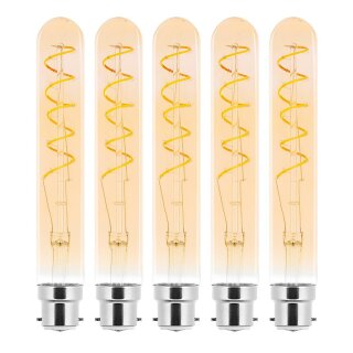 5 x LED Spiral Filament Leuchtmittel Röhre T30 2,5W B22 Gold extra warmweiß 2000K
