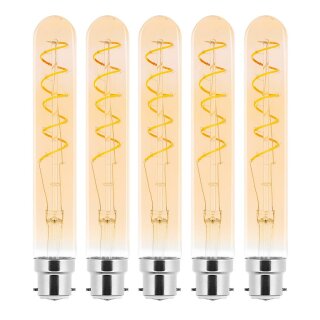 5 x LED Spiral Filament Leuchtmittel Röhre T30 2,5W B22 Gold extra warmweiß 2000K