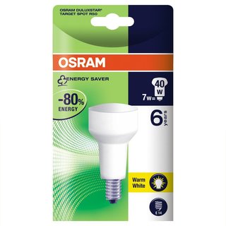 Osram Energiesparlampe 7W = 40W E14 Reflektor Target Spot R50 Duluxstar warmweiß 2500K