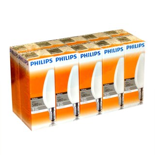 10 x Philips Glühbirne Kerze 60W E14 OPAL weiß Softone...
