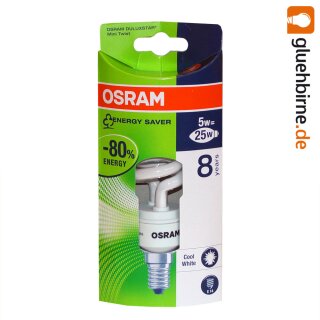 1 x Osram Dulux Mini Twist 5W = 25W E14 Energiesparlampe Lumilux kalt kaltweiß