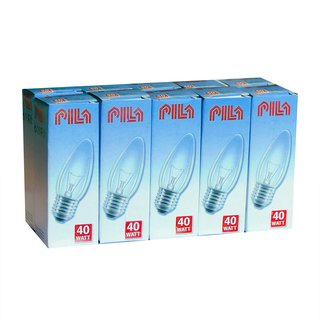 10 x Pila Philips Glühlampe Glühbirne Kerze 40W 40 Watt E27 klar Glühlampen Glühkerzen