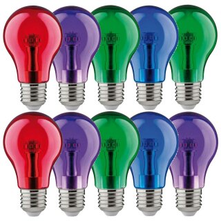 10 x Paulmann LED Leuchtmittel Birnenform bunt 1W E27 klar Rot Violett Blau Grün gemischt