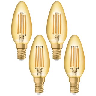 4 x Osram LED Filament Vintage 1906 Kerze 4,5W = 36W E14 klar gold extra warmweiß 2500K